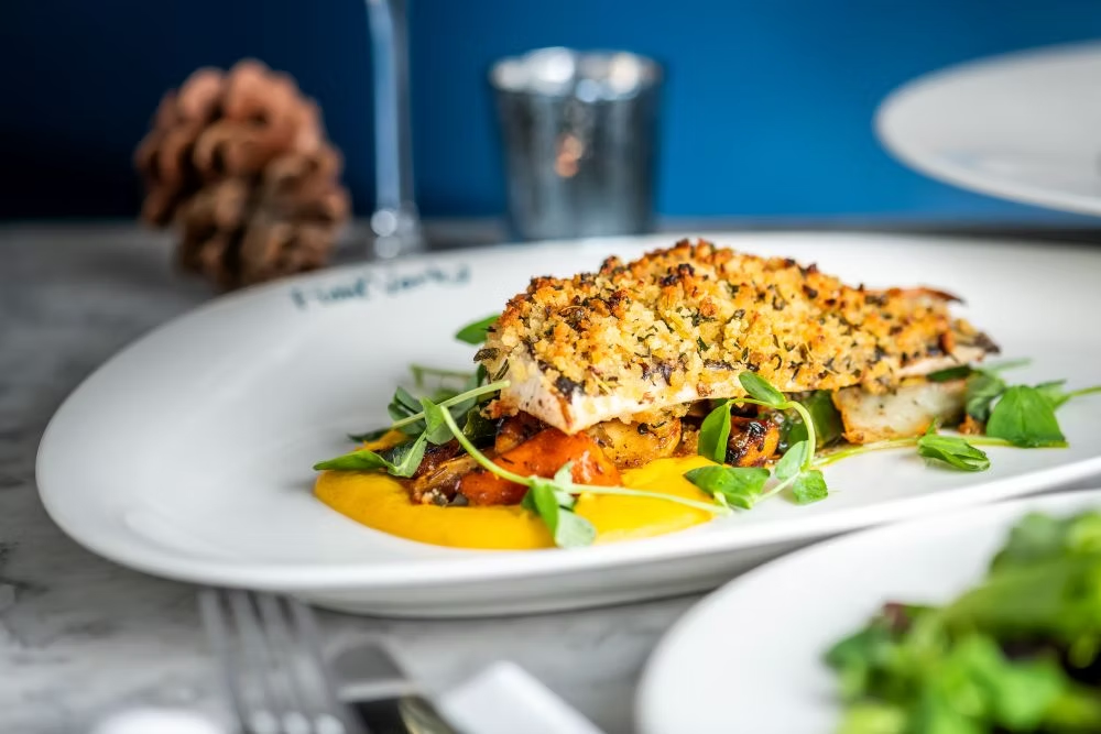 A plate of breaded fish at FishWorks