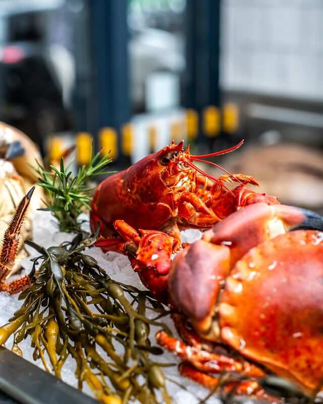 A lobster sat on a bed of ice at Fishworks' in-house fishmonger