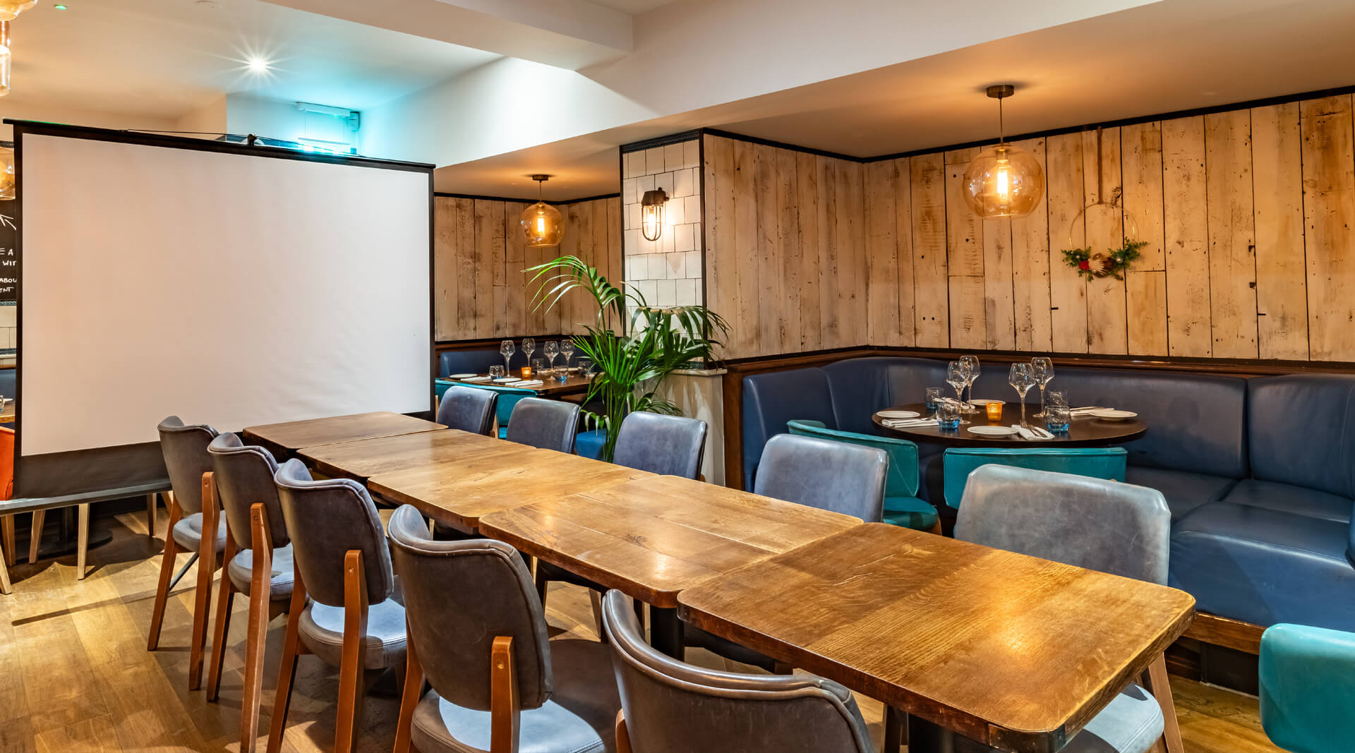 A Fishworks corporate booking set up with projector